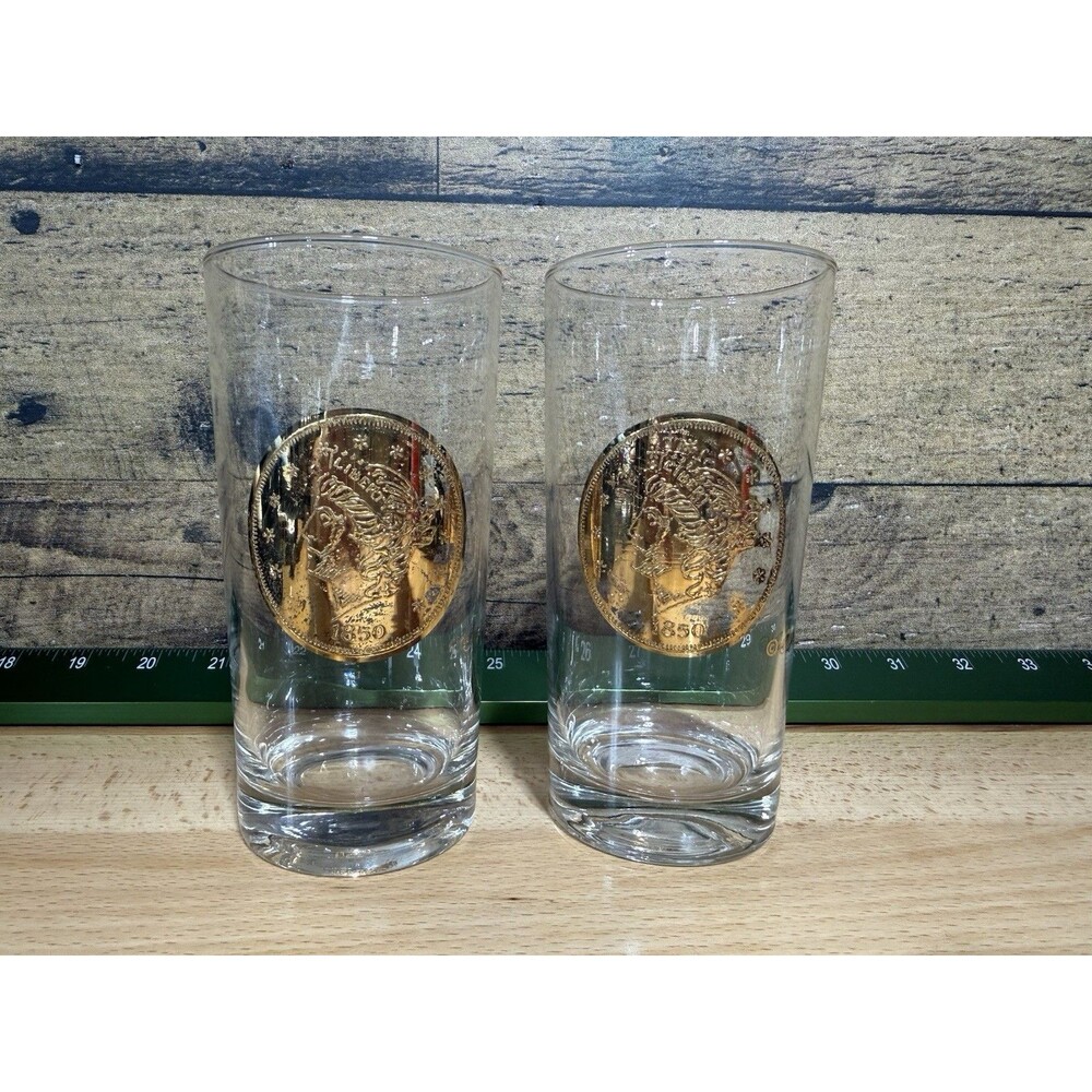 🔥RARE- Vtg Set Of 2 CULVER GOLD 22K BARWARE Coins Wine Bullion Liberty Eagle